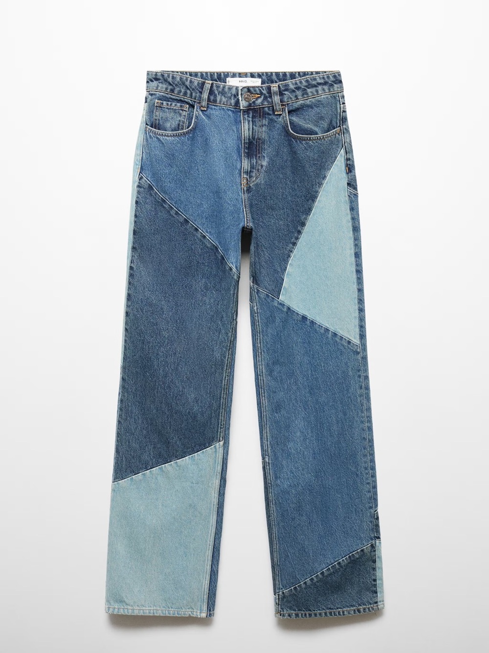 Mango Two-Tone Blue Patchwork Straight-Leg Jeans